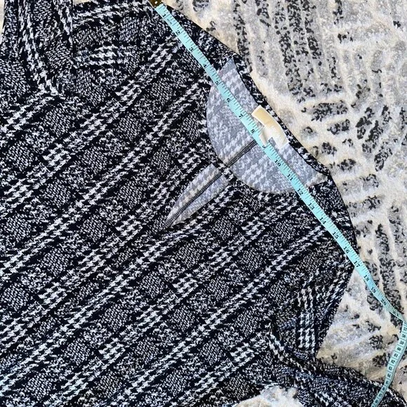 Black White Houndstooth Jacquard Michael Kors Long Sleeve Knee Length Dress L - Picture 10 of 10